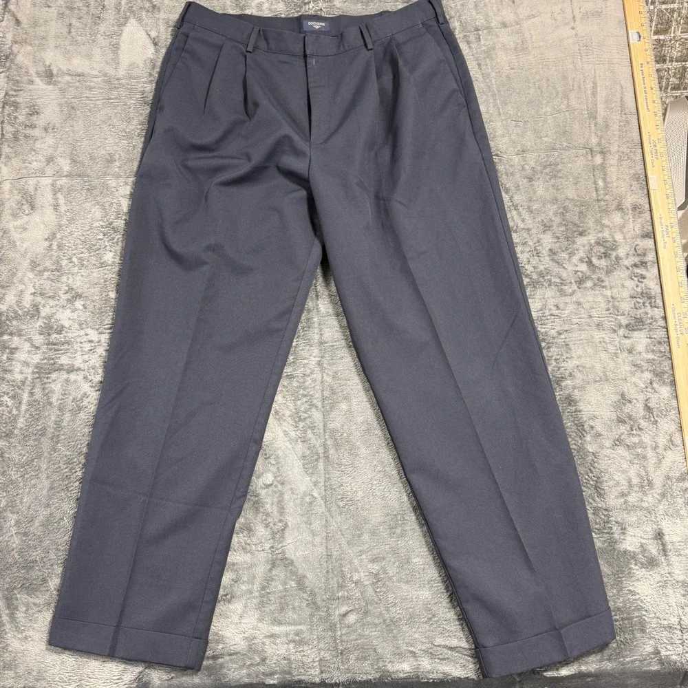 Dockers Pleated Dress Pants Mens 38x32 Navy Blue Cuffed‎ 921150718
